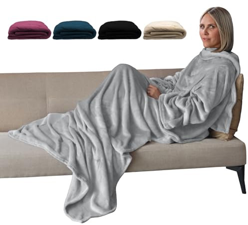 Vivezen - Plaid, Coperta pile con maniche e tasca - Taglia adulto - Vari colori