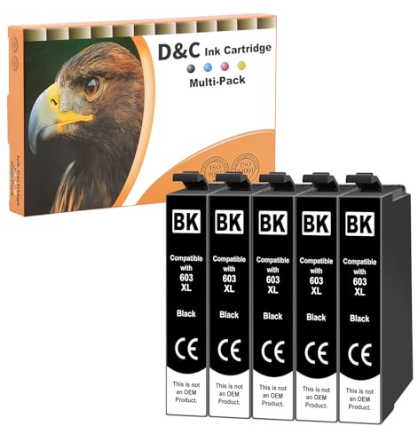 D&C 5X Schwarz Druckerpatronen Kompatibel für Epson 603 XL für Epson Expression Home XP-2100 XP-2105 XP-3100 XP-3105 XP-4100 XP-4105 XP-4155 Workforce WF-2810DWF WF-2830DWF WF-2835DWF WF-2850DWF