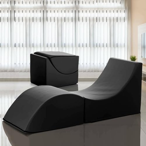 Talamo Italia - Klappbett Andreina, Pouf umwandelbar in ein Einzelbett, Chaiselongue aus Öko-Leder, 100 % Made in Italy, 130 x 50 x 50 cm, Schwarz