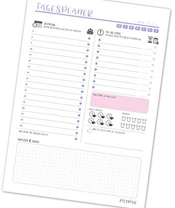 Tagesplaner Block mit 50 Blatt A4, mit Zeitplan, To-Do Liste inkl. Priorisierung, Notizblock und Erinnerungshilfe für Trinken und Pausen, dein Alltagshelfer für mehr Produktivität 2024 (rosa)