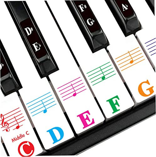 Piano Keyboard Stickers for 88/61/54/49/37 Keyboards | Full Set Piano Labels for White and Black Keys, Multi-Color Bigger Letter, Thinner PET Film, Easy Install & No Residue