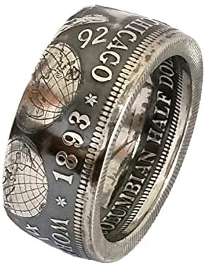 Münzring USA 1/2 Dollar 1893 COLUMBIAN EXPOSITION Silber 900er Größe 58 bis 72