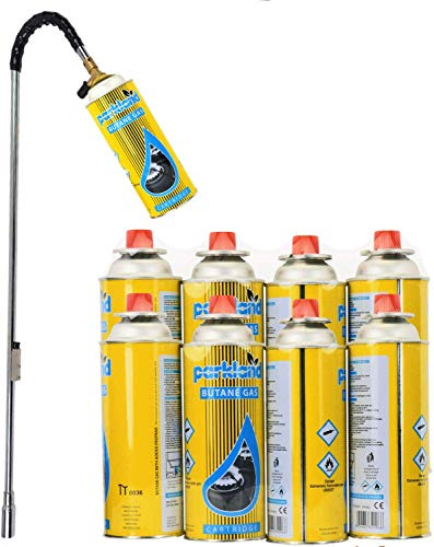 Blowtorch Weed Burner Killer | Ideal for Garden Outdoor Moss Fungus De-Icing Pavements, De-Freezing Brass Water Pipes and Lighting BBQ Grills | Adjustable Flame (Weed Wand + 8 Canisters)