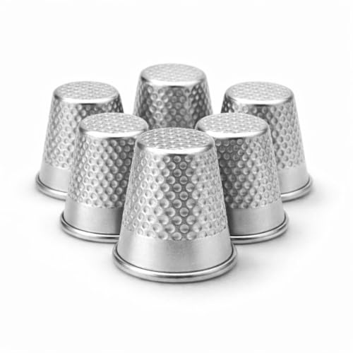 6 x Metal Sewing Thimbles by UMTMedia – Compact Small Finger Thimbles (16 mm x 19 mm) for Hand Sewing, Quilting & Embroidery – Durable Silver Thimbles