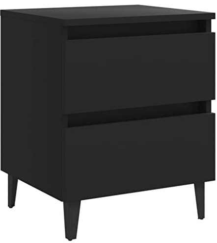 vidaXL Nachttisch mit 2 Schubladen Metallbeinen Nachtschrank Nachtkonsole Nachtkommode Schlafzimmer Schrank Kommode Schwarz 40x35x50cm Holzwerkstoff