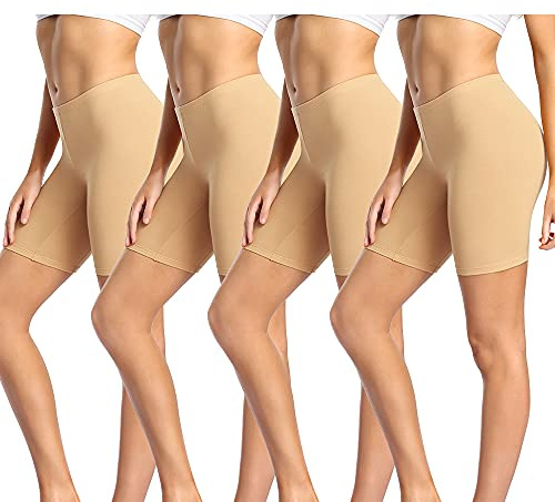 wirarpa Damshorts med anti-skavning för kvinnor, boxershorts, underkläder, bomull, cykelshorts leggings för underklänningar, 4-pack, Beige-4-pack, 3XL