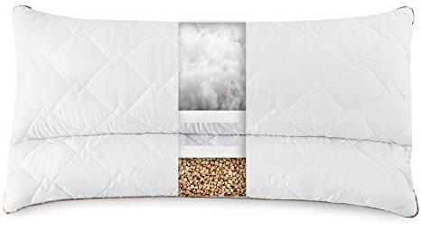 sei Design Orthopädisches Nackenstützkissen 40x80 mit Nackenrolle aus Buchweizenschallen zur Stabilisierung des Nackens