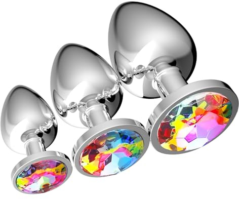 Butt Plug Anal Sex Toys, Anal Training Kit Small Medium Large 3 Pcs Set Anal Plug for Beginner, Sex Toys4women, Stainless Steel Adult Anal Trainer for Women Gay Couples SM Masturbation - Colorful