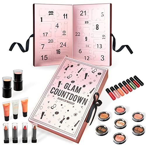 KreativeKraft Calendrier de l'Avent Beauté 2025, Coffret Maquillage, Soins Visage, Compte à Rebours de Noël, Idée Cadeau Femme, Maman, Soeur ou Amie (Rose Or)