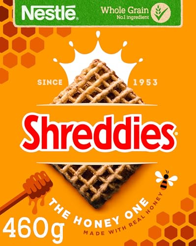 Nestlé Cereals - Shreddies Breakfast Cereal - Bitesize Wholegrain Wheat Cereal - The Honey One - High Fibre, No Added Sugar - 460g