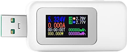 WANGCL Probador USB digital con pantalla a color Probador de voltaje USB Medidor de corriente Probador de potencia USB Probador de capacidad de batería Soporte 65W/120W Carga rápida -Blanco