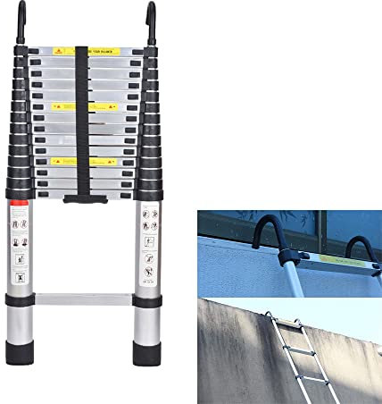 Scala Telescopica in Alluminio 14.4FT con 2 Ganci Staccabili Scaletta Pieghevoli Multiuso Per Casa, Loft, Mansarda, Capacità 330lbs
