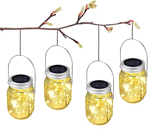COEKI 4 Stück Solarlaterne für Außen, Wetterfest Solarlampen für Außen Hängend, 30 LED Solar Laterne Outdoor, Solar Laternen für Weihnachten Garten Party Terrassen Dekoration