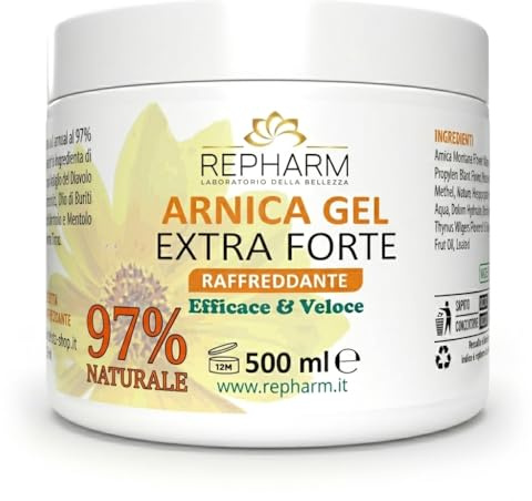 REPHARM Arnica Gel Forte 97% 500ml – Arnica Cavallo Uso Umano con Artiglio del Diavolo e Mentolo Effetto Freddo – Gel Arnica per Massaggio Sportivo e Muscolare – Made in Italy