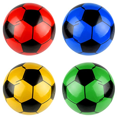 PVC Plastic football (Pack of 4) for Kids, Indoor Outdoor Play Beach, Home,Birthday, Park,School Fun Fair, Swimming Pool,& Parties Soccer Shoot toy balls Lightweight Adjustable Inflatable Random Color