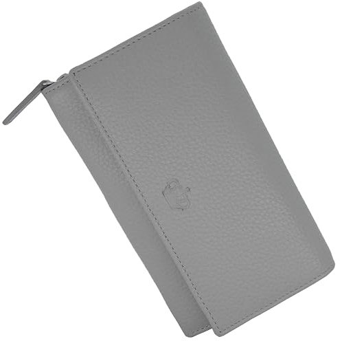 Baur Damen Geldbörse Echt Leder Geldtasche | Geldbeutel mit RFID Schutz |großes Portemonnaie viele Kartenfächer |Wallet mit Druckknopf |Portmonee |Damen-Geldbörsen |Damengeldbörsen (Grau)
