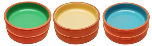 Aspira Tapas skålar i set om 6, mezskålar, cazuela-skålar, dessertskålar, medelhavsljuskål, glaserad natur, Ø 16 cm, 6 stycken ekonomiset, gul-turkos-grön (rund) (16 cm x 4 cm, 6 stycken)