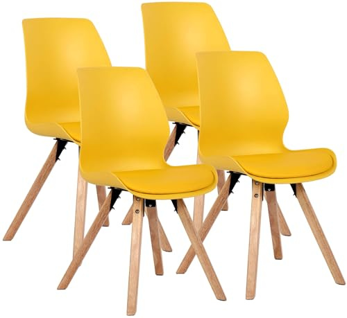 CLP Esszimmerstuhl 4er Set gepolstert Luna, moderner Polsterstuhl mit Rückenlehne, stabil bis 136 kg, Küchenstuhl für Esszimmer und Wohnzimmer, Farbe:gelb, Material:Kunststoff