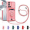 Aithne Funda con Cuerda para Samsung Galaxy A51 4G Case con Ranura para Tarjetas,360 Anillo función de Soporte Cubierta -Pink