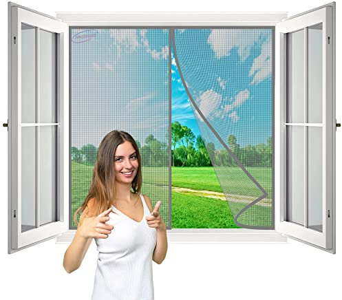 Insektenschutzrollo Fliegengitter für Fenster, 150x110 cm Fliegengitter Magnet Fenster Selbstbausatz Automatisches Schließen- Grau H