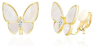 QUKE Schmetterling Form Ohrclips Ohrstecker Ohrringe Nicht Durchbohrt Katzenaugenstein Gold Ohrstecker für Frauen Mädchen