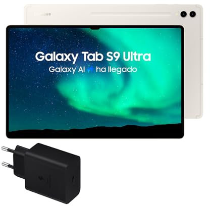 Samsung Galaxy Tab S9 Ultra, 1 TB, WiFi + Cargador 45W - Tablet Android con IA, Ranura MicroSD, S Pen Incluido, Beige (Versión Española)