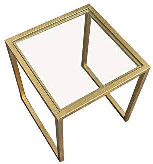 Nordischer Beistelltisch, quadratischer Glastisch, Metallrahmen, Innenbalkon, Schlafzimmer, Sofatisch, platzsparende Dekoration, Couchtisch (Farbe: Gold, Größe: 40 x 40 x 45 cm)