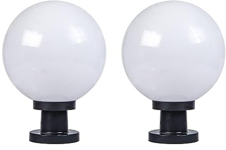 Kikioo Modern Industrial Outdoor IP65 Waterproof Garden Post Light Spherical Column Lights Globe Ball Pillar Lantern Patio Landscape Lighting E27 External Fence Deck Table Lamp