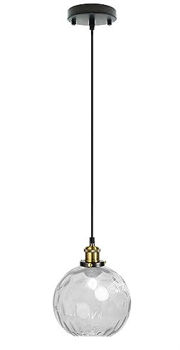 LFsem Luz Colgante de Bola de Cristal de 15cm, Lámpara Colgante de Techo Retro Industrial con Base de Bronce E27 Lámpara de Araña para Cocina y Comedor (Claro)