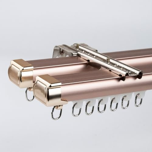 Vorhangschiene Für Decke Oder Wand (1m-6m) Raumteiler Spannstange, Vorhangschienensystem Zur Decken- Oder Wandmontage, Mit Schiene, Rolle, Montagematerial (Color : Gold B, Size : 3m/10FT/2 * 150cm)