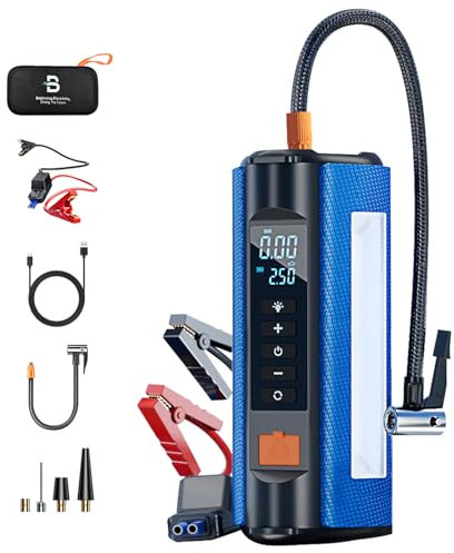 BENY Booster Batterie Voiture avec Compresseur 2000A/10000mAh, Demarreur Batterie Voiture (Jusqu'à 7.0L Gas/4.0L Diesel), 150PSI Gonfleur Pneus Voiture, avec Grand éCran LCD,Lampe à LED, Power Bank