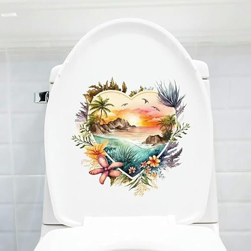 CEMELI 29 * 29CM 5PCS Herz Landschaft Selbst-Kleber Wc Deckel Aufkleber Lustige PVC wasserdichte Wc-Sitz Aufkleber für Deckel Hause Wand Aufkleber