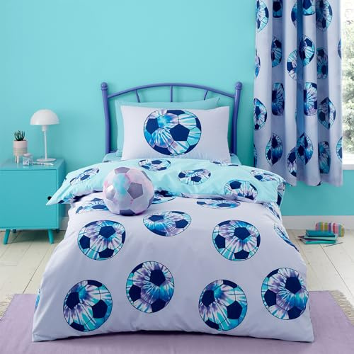 Catherine Lansfield Kids Tie Dye Football Reversible Single Duvet Cover Set with Pillowcase Lilac