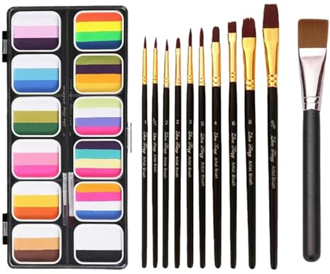 Washable Face Paint Kit | 12 Colors Professional Face Painting Kit,Rainbow Colors Body Art Painting Palette Washable Face Paint