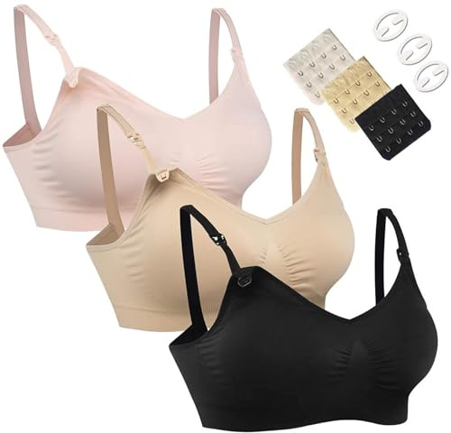 HOFISH Maternity Nursing Bras Seamless 3 Pack Sleep Bralette for Breastfeeding with Free Bra Extenders & Clips S