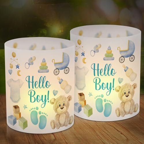 12 Farolillos Decorativos Hello Boy, Decoración De Mesa, Farolillo Azul De Osito, Para Nacimiento De Niño, Baby Shower Cumpleaños, Farol Huellas Para Velas De Té
