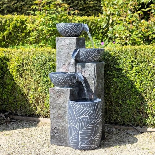 Primrose H83cm Guarda Cascading Tiered Bowls Water Feature with Lights Outdoor Garden Fountain