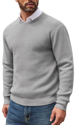 COOFANDY Men's Jumpers Crew Neck Knitted Sweaters Slim Fit Casual Lightweight Waffle Textured Long Sleeve Sweatershirts
