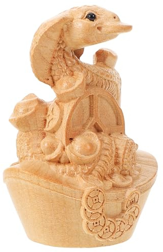 DIYEAH Figurine de serpent sculptée en bois 2025 Nouvel An chinois Statue de serpent Feng Shui Animal du zodiaque Ornement pour Fête de Printemps Chinois