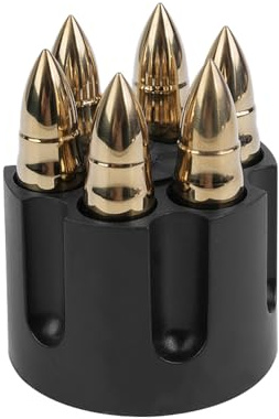 Sarini Set med 6 whiskystenar i rostfritt stål med bas, återanvändbara metalliska isbitar, stora sfäriska isbitar, accessoarer för whisky, present för män
