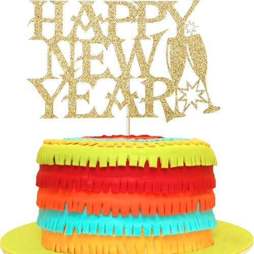 Happy New Year Cake Toppers, Décoration gâteau Nouvel An, Bonne Année Cupcake Toppers, Décoration de Gâteau Happy New Year Topper Gateau, Deco Gateau pour Fête du Nouvel An, Décorations Muffins (B)