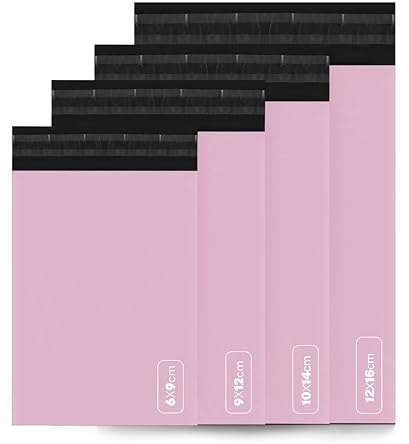 delka Mailing Bags, 60 Mixed Size Pink Poly Mailer Bags, Tear-Resistant Shipping Envelopes for Clothing, Documents, Strong Self-Seal Adhesive, Waterproof & Lightweight Pink