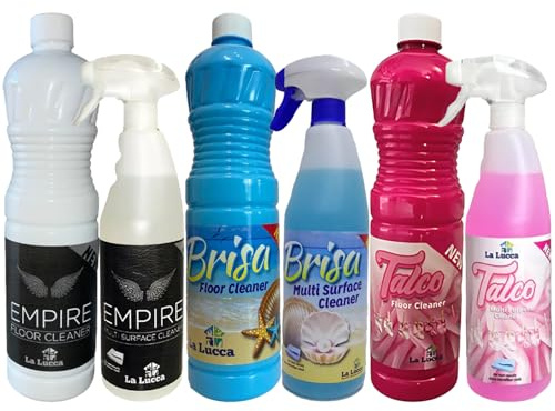 Lalucca 6 Spanish Cleaning Products Bundle Giftset, 3x Empire Talco Bresa Multisurface Cleaner Spray 750ml, 3x Empire Talco Bresa Floor Cleaner 1L Household Cleaning Essentials Cleaning Kit