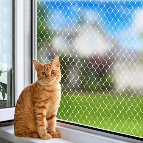 Filet de Protection Chat en Nylon, Filet Chat Balcon Transparentes de 3x4m, Découpable Filet Protection Chat Balcon, Protection Fenetre Chat Sans Percer pour Balcons, Portes, Fenêtres, Escaliers