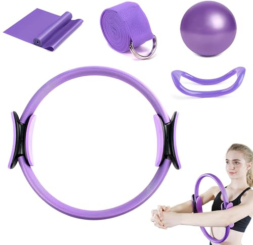 KBIBCK Pilates Essentials Kit, Kit Pilates Completo, Fitness Ring per Esercizi Interni della, Set da Pilates Cerchio Pilates con Palla Yoga (Viola Chiaro)