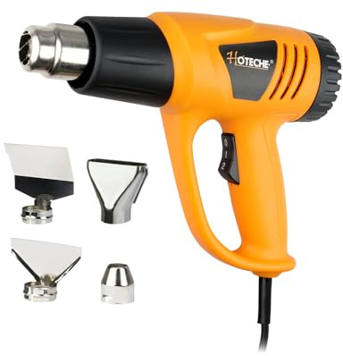 Hoteche Pistola ad aria calda da 2000 W con 4 ugelli, 350 °C e 600 °C, flusso d'aria 480 l/min, isolamento in ceramica, spina VDE, pistola termica per rimozione della vernice, tubo termoretraibile