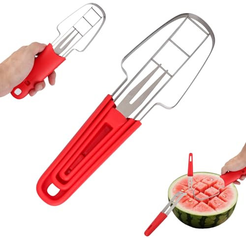 BOXOB 3-in-1 Watermelon Cutter Slicer Tool, Stainless Steel Watermelon Popsicle Cutter Multifunctional Portable Fruit Melon Fork Slicer Knife for Home Picnic Camping Kitchen Gadgets