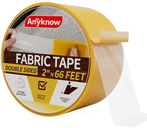 Anyknow Double Sided Carpet Tape for Area Rugs & Mats 2 Inch x 66 Ft