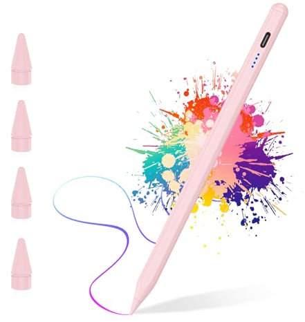 Stylus Pen for iPad 2018-2025, Digital i Pad Pencil with Palm Rejection, Compatible with iPad 6-10 Gen/A16, Air 3/4/5/M2/M3, Mini 5/6, Pro M4/Pro 12.9/11/13-inch（Pink）