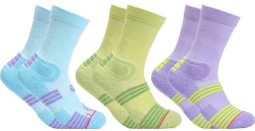 Risipu 3 pares de calcetines deportivos para mujer, 35-38, de algodón transpirable, con soporte para el arco y agarre antideslizante, Black - 3 Pairs, Talla única